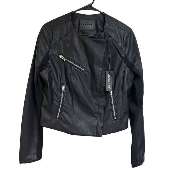 Blank NYC Black Moto Moonlighting Cropped Jacket Faux Leather size M